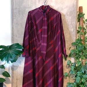 Vintage High Neck Scarf Stripe Dress (M/L)